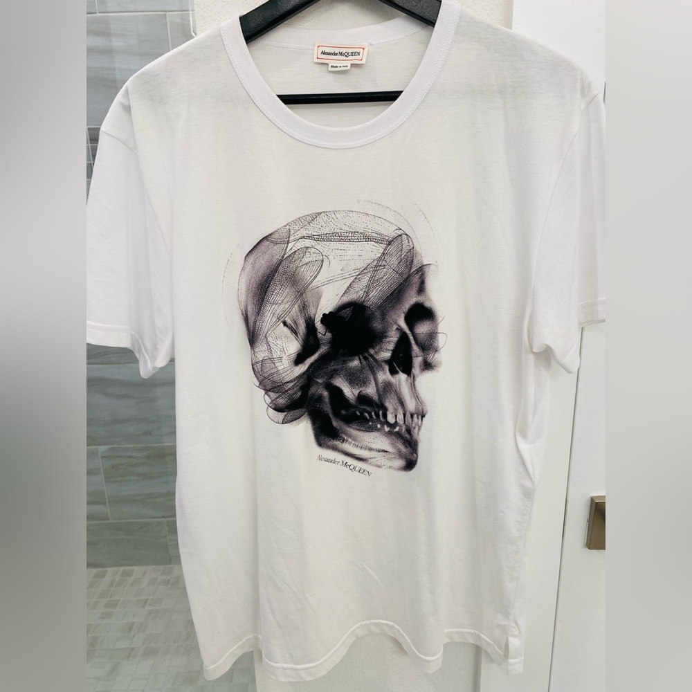 Alexander McQueen White Skull Printed Graphic T-Shirt